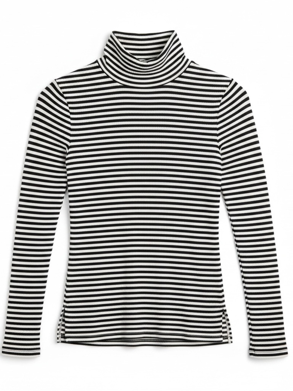 Tommy Hilfiger Women's Ribbed Turtleneck Sweater Size S Black White Striped